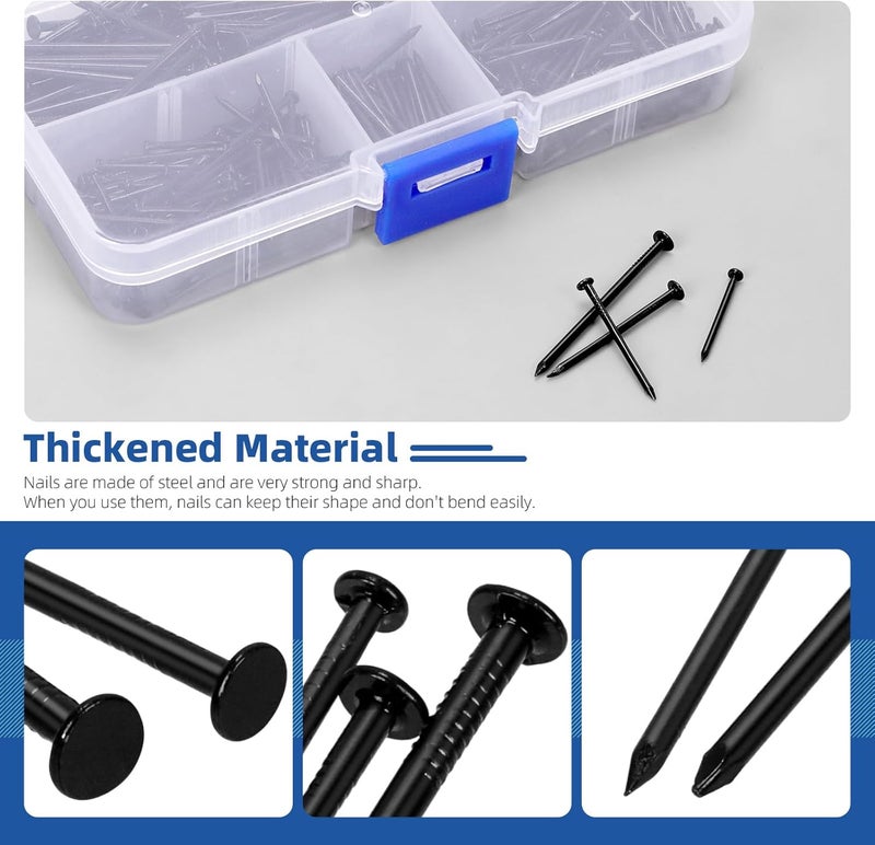 Glarks 500pcs 3/4’’ 1’’ 1-3/16’’ 1-1/2’’ Length Nail Assortment Kit, Black Hanging Nails, Finishing Nails, Wall Nails, Wood Nails, Common Nails, Hardware Nails for Picture Wall Hanging - Image 4